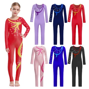 Kids Girls Leotard Rhythmic Unitard Full Body Jumpsuit Ballet Bodysuit Training - Picture 1 of 45