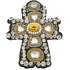 6 Beaded Crystal Patches Rhinestone Cross Sew on Cloth Sticker Applique Handmade - Picture 1 of 8