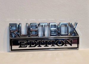 Novelty Rustbox Edition Metal Car Badge Decal Sticker Chrome/Black Classic car - Picture 1 of 3