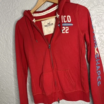 Y2K Hollister Hoodie HCO 22  Full Zip Embroidered Red Slim Fit Surf Large - Image 1 of 4