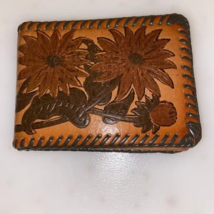 Vintage Leder-Geldbörse mit Doppelfaltung handgefertigt floral geprägt Western - Bild 1 von 8