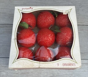 Vintage Glitzer Apfel Weihnachtsschmuck 9er Set Originalverpackt - Bild 1 von 3