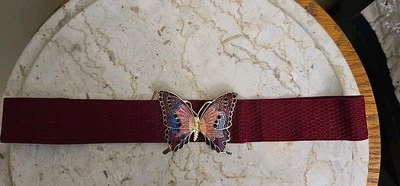 VTG 80s Butterfly Stretch Belt Red Enamel Elastic Retro Boho Hippie  Adjustable  - Image 1 of 4