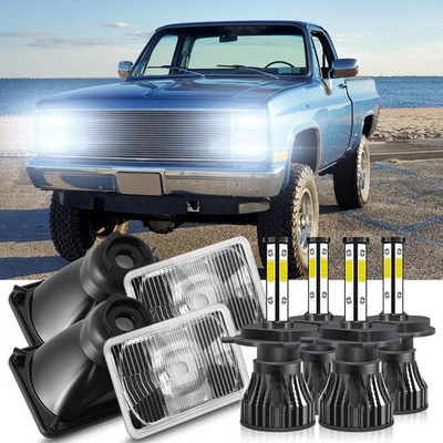 Fit Chevrolet K10 K20 K30 1981 1982 1983 1984 1985 1986 4PCS 4x6" LED Headlights - Image 1 of 4