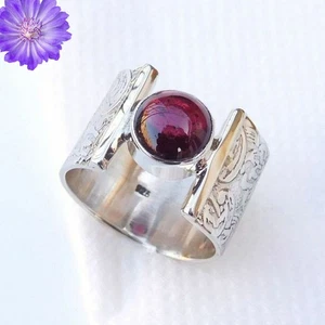 925 Sterling Silver Red Garnet Gemstone Beautiful Handmade Woman Gift Ring - Picture 1 of 2
