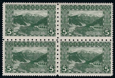 B&D: 1906 Bosnia & Herzegovina Scott 33e, perf 12.5 x 6.5 block of 4 MNH--fresh - Image 1 of 2