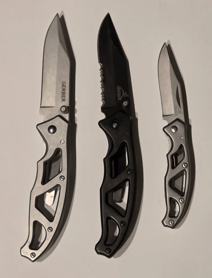 Gerber Paraframe LOT Set of 3 Serrated Mini and Fine Edge Great Condition USA - Image 1 of 4
