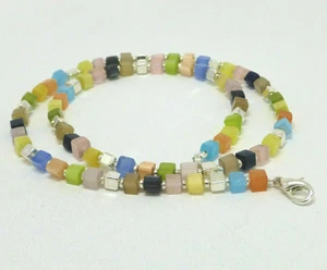 Halskette Collier Cateye-Glasperlen Würfel Bunt Silber  - Bild 1 von 6