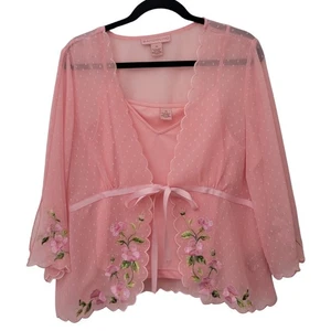 Bandolino Bluse Trägertop Damen Größe 16 XL rosa bestickt Fee Cottagecore Y2K - Bild 1 von 7