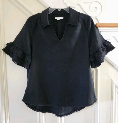 Blusa Top Chico's Lino Manga Volantes Punto Encaje Cuello Johnny Talla 0.5 S 6  Foto 1 de 4