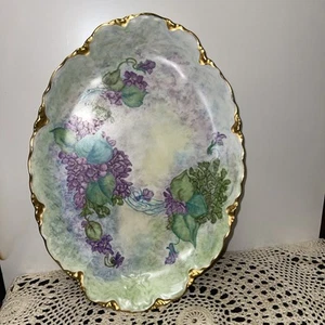 Antique 13” Bavaria Purple Floral Platter Heavy Gold Trim c1910 Lovelace - Picture 1 of 7