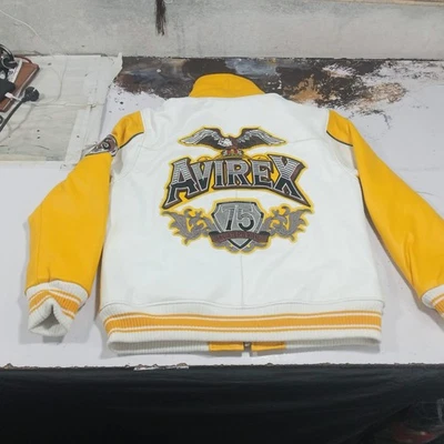 Avirex AVIATOR King 75 Bomber Jacket Yellow Men's Cowhide Leather Jacket - Image 1 of 4