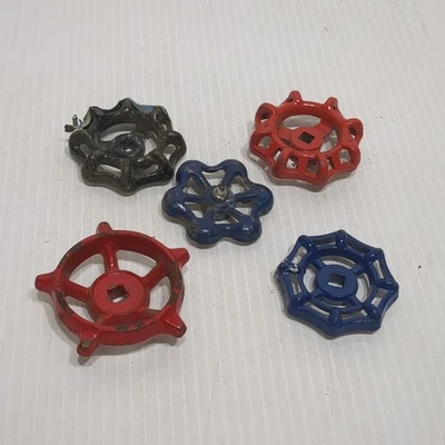 Vintage 5 Pc Industrial Metal Outdoor Faucet Hose Bib Handle Knob Steampunk Art - Image 1 of 3