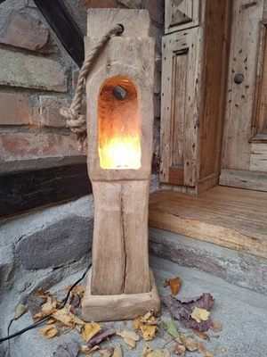 Stehlampe LED-aus Holz 62c Eichenbalken Windlicht Stele Skulptur Laterne Design  - Bild 1 von 4
