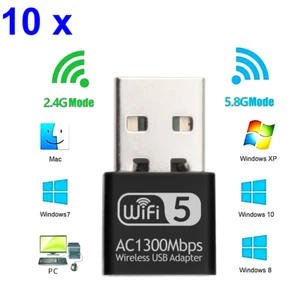 Lot 10 x 1300Mbps Mini USB WiFi Adaptateur Sans Fil PC 802.11ac Double Bande 2.4G/5.8G - Photo 1/9