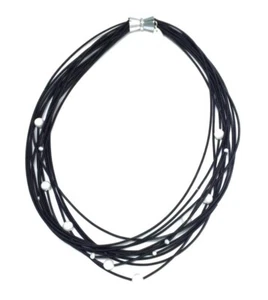 Sea Lily Necklace Piano Wire and Freshwater Pearls Black 18 Inch Multistrand - Picture 1 of 7