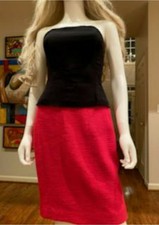 5k Chanel 1993 VINTAGE Tweed Red strapless Dress Top Skirt 34 36 38 2 4 6 M S