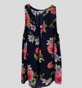 Carolina Belle Hi-Low Sleeveless Top. Sz Med  Navy With Floral Design - Picture 1 of 6