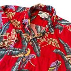 Paradise Found Shirt Mens Large Red Floral Parrot Hawaiian Beach Magnum Vintage