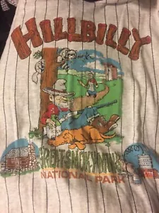 Rare Vintage GREAT SMOKY MOUNTAINS NATIONAL PARK T Shirt Pinstripe Hillbilly XL - Picture 1 of 3
