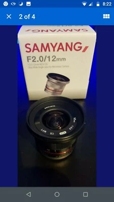 Samyang 12mm f/2.0 CS NCS Lens  Micro four thirds fit MFT mount Lumix Olympus  - Image 1 of 3