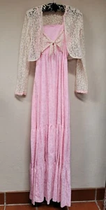 Vintage 2 PC Melanie Witt Youth Floral Pink Maxi Dress w/ Lace Blazer Set of 2 - Picture 1 of 11