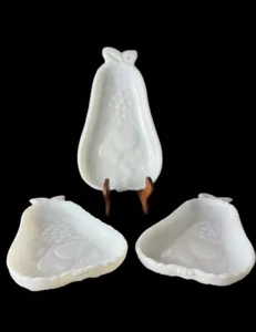 Vintage 1950s Milk Glass Hazel Atlas Pear Blossom Fruit Dishes Design 8"Lot of 3 - Picture 1 of 2