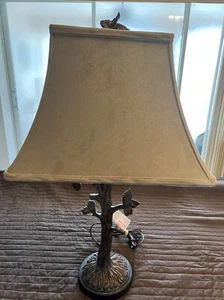 Large Tree And Leaf Table Lamp With Velvety Shade Beige Brown Gold - Picture 1 of 13