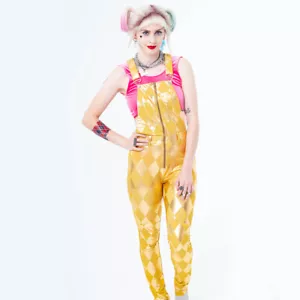 Harley Quinn Pájaros de Presa Disfraz Cosplay Oro Dungarees Rosa Prenda para el torso Elegante Vestido - Imagen 1 de 7
