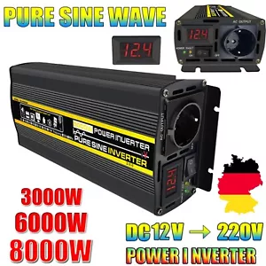3000W 8000W 12V zu 220V Wechselrichter Reiner Sinus LED USB Spannungswandler - Picture 1 of 54