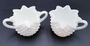 Fenton Star Shaped Milk Glass Cream and Sugar Bowl Set Hobnail 3 in. - Picture 1 of 7