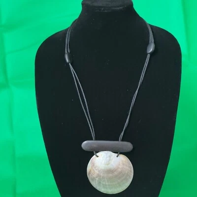 Black Cord Necklace With Abalone Shell Pendant & Wooden Accent For Women - Image 1 of 4