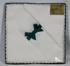 RARE! MACCAW ALLAN LINEN W/ LACE TRIM SET OF 4 NAPKIN SET 14" SQUARE NEW IN BOX - Picture 1 of 5