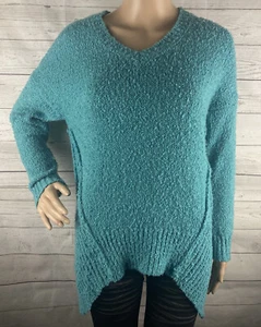 Native Chic Sweater Medium Turquoise  V-Neck  Unique Hem Extra Soft Cozy Knit - Picture 1 of 12