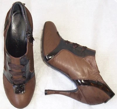 ROCHAS коричневый искусственно состаренный козлиной кожи туфли ботинок ботильоны 40 10 - Изображение 1 из 2