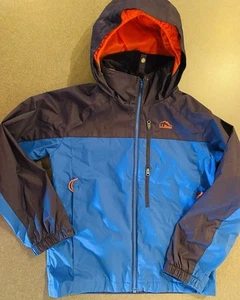 LL Bean Boys Size 8 Jacket Windbreaker Hooded Orange/Blue Full Zip Hooded - Picture 1 of 9