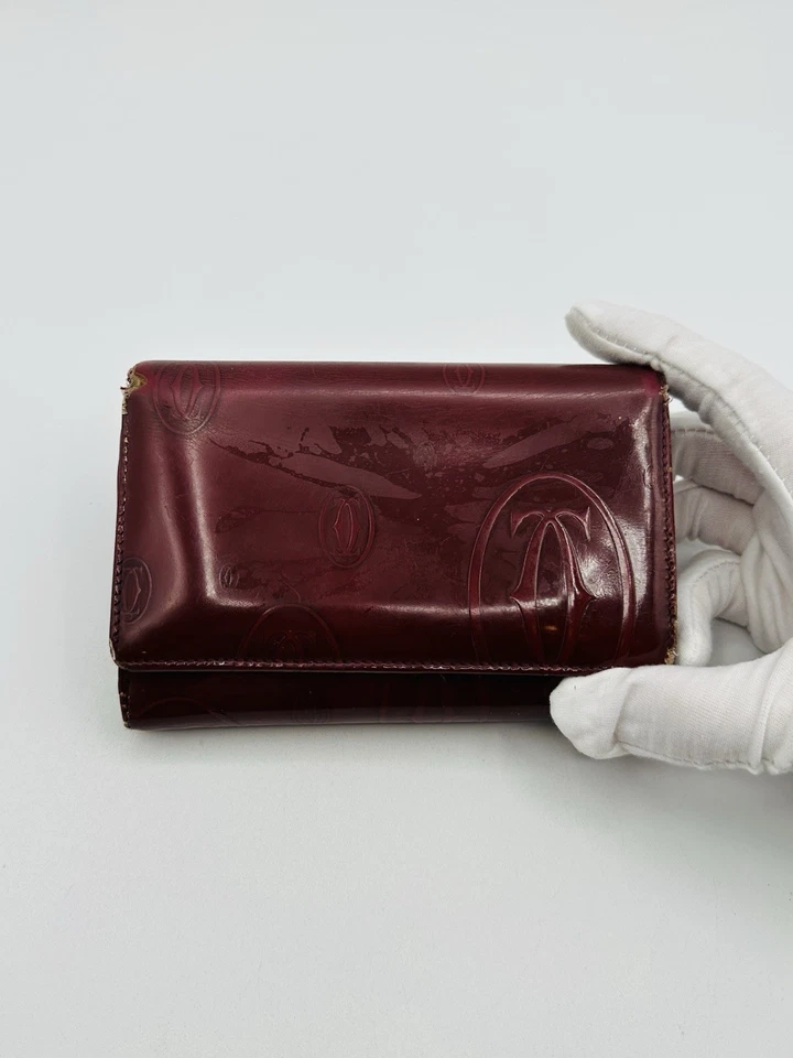 Authentic Vintage CARTIER Burgundy Red Patent Leather Bifold Mens Wallet France - Image 1 of 4
