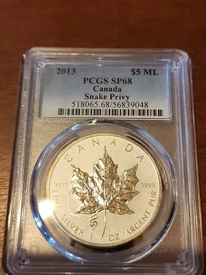 Canadá 2013 hoja de arce con serpiente privada PCGS SP68 Foto 1 de 2
