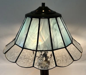 Vintage Leaded Slag Stained Glass Lamp Shade Blue & Clear 9.5"D 3/8"Fitter - Picture 1 of 11
