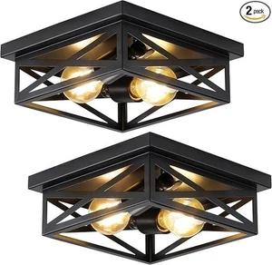 Vintage Farmhouse Flush Mount Ceiling Light Fixtures, 2-Light Hallway Kitchen Ce - Picture 1 of 2