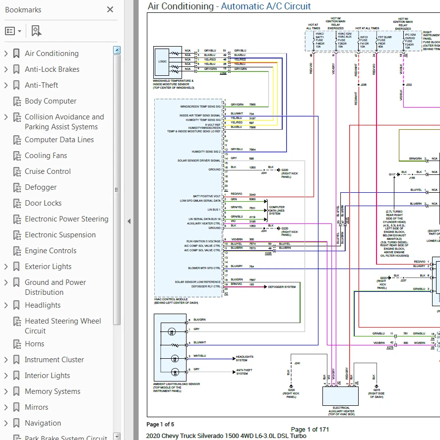 Chevrolet Silverado 1500 2020 Color Wiring Diagram Schematic L6 3.0L DSL 4WD pdf