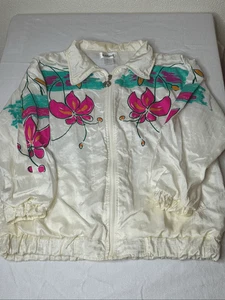 Vintage Rafael Damen mehrfarbig Blumendruck Stehkragen leichte durchgehender Reißverschluss Jacke M - Bild 1 von 4