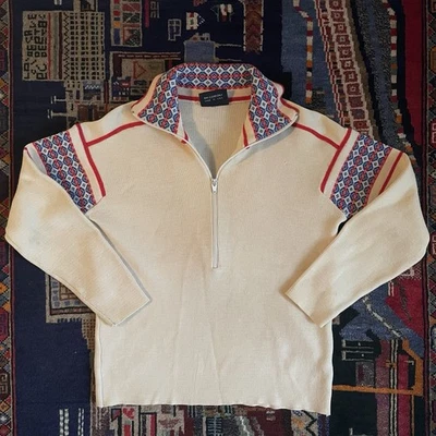 Suéter Jersey Esquí Nórdico Escandinavo Isla Feria Lana Mediano 1/2 Cremallera Años 70 De Colección Foto 1 de 4