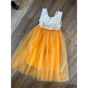 Tulle Flower Girl Dress Lace Top- YELLOW- Party Occasion Dress Photoshoot - Picture 1 of 3