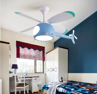 Children's Bedroom Helicopter Model Ceiling Fan with Lights 42'' Remote (Blue) - Image 1 of 4