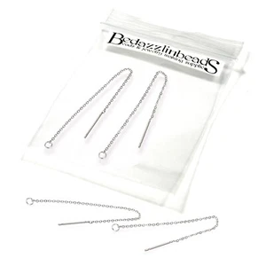 Pair Stainless Surgical Steel 4 inch Chain Earthread Earring Findings with Loop - Picture 1 of 3