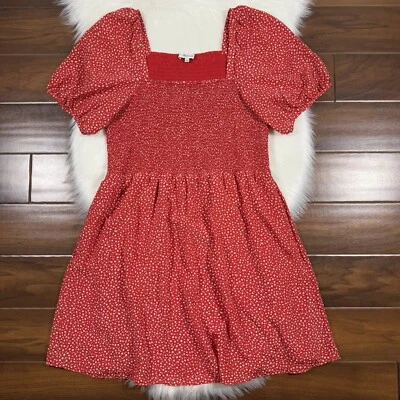 Vestido para mujer Madewell talla grande rojo blanco parque picnic seda Lucie calado ND905 Foto 1 de 4