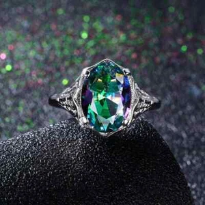 Anillo Místico Topacio Fuego Arco Iris Genuino Sólido Joyería Fina Plata de Ley 925 - Imagen 1 de 12