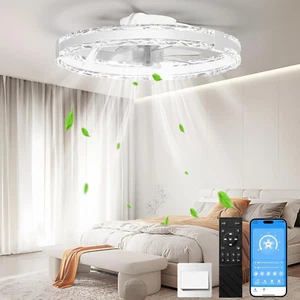 Ceiling Fans with Lights and Remote, 20'' Low Profile Flush Mount Ceiling Fan wi - Picture 1 of 12