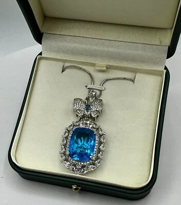 Hermoso Colgante Rectángulo Aguamarina Creado en Laboratorio 30ct Lleno Oro Blanco 18k Foto 1 de 4